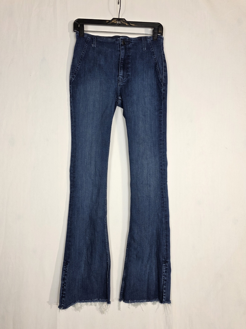 We The Free High rise mid-washed indigo Flared Jeans with lower side slit
